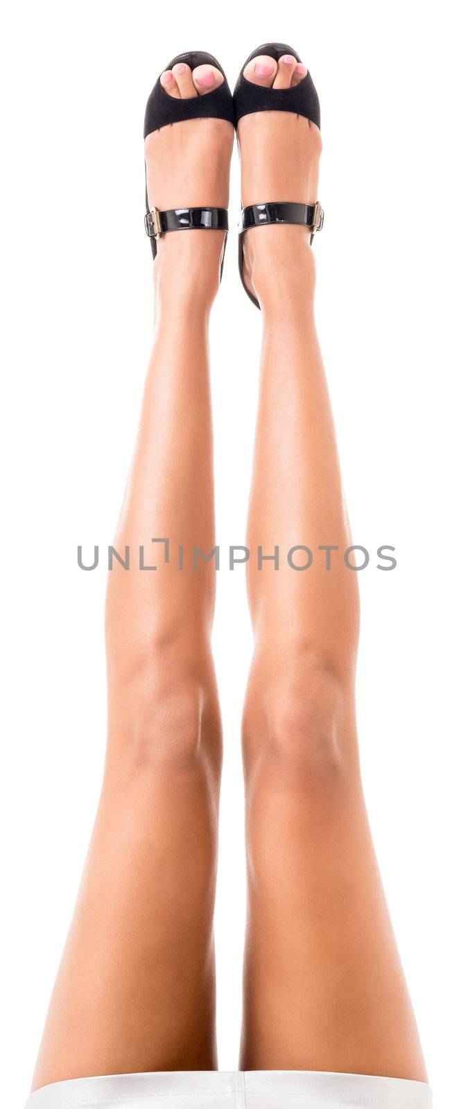 female crossed legs isolated on white background