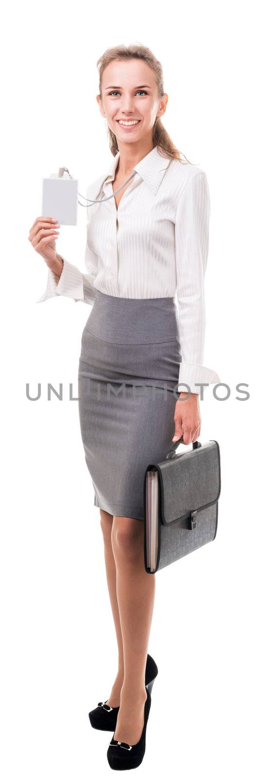 young woman in office attire. The figure is isolated on a white background with the clipping path