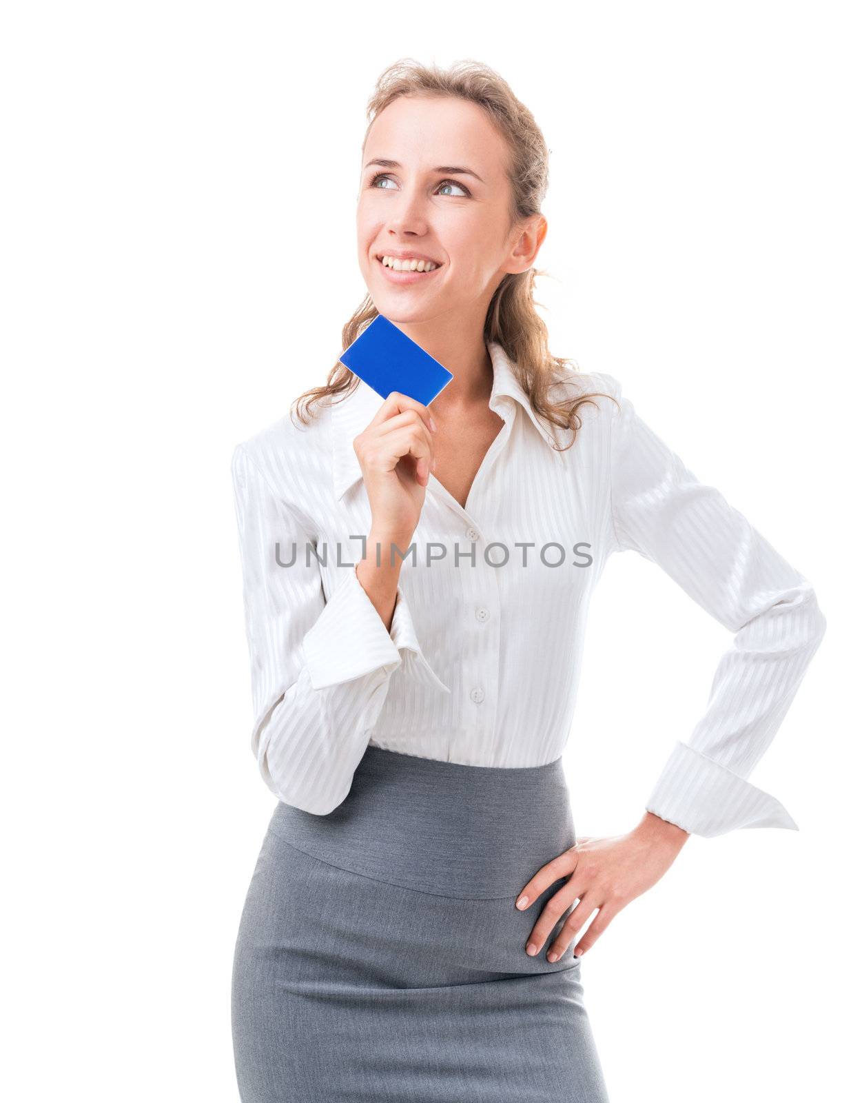 young woman in office attire. The figure is isolated on a white background with the clipping path