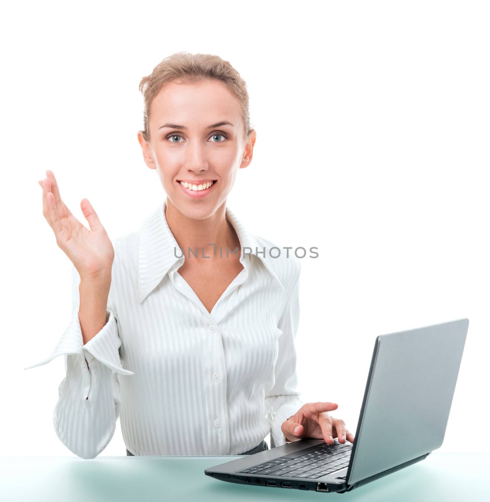 young woman in office attire. The figure is isolated on a white background with the clipping path