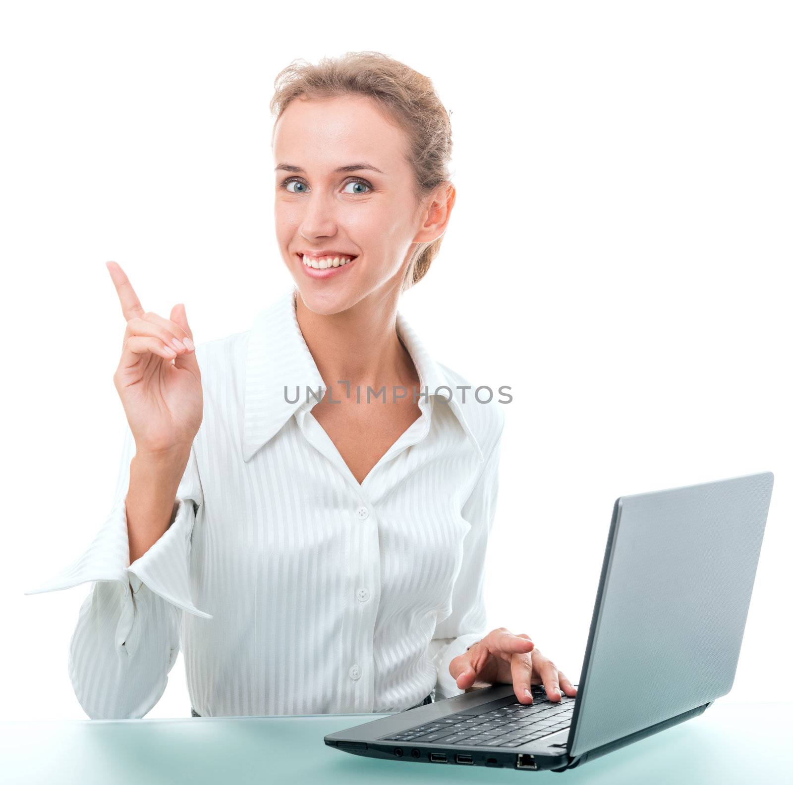 young woman in office attire. The figure is isolated on a white background with the clipping path