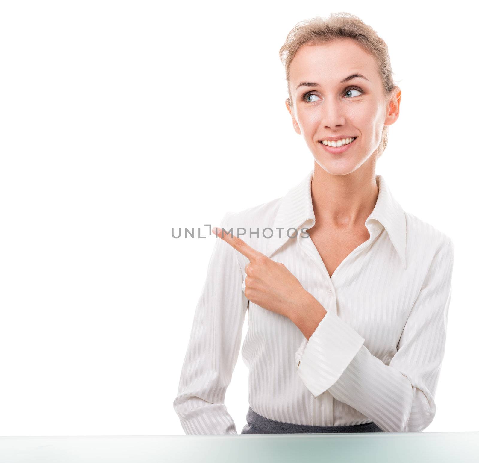 young woman in office attire. The figure is isolated on a white background with the clipping path