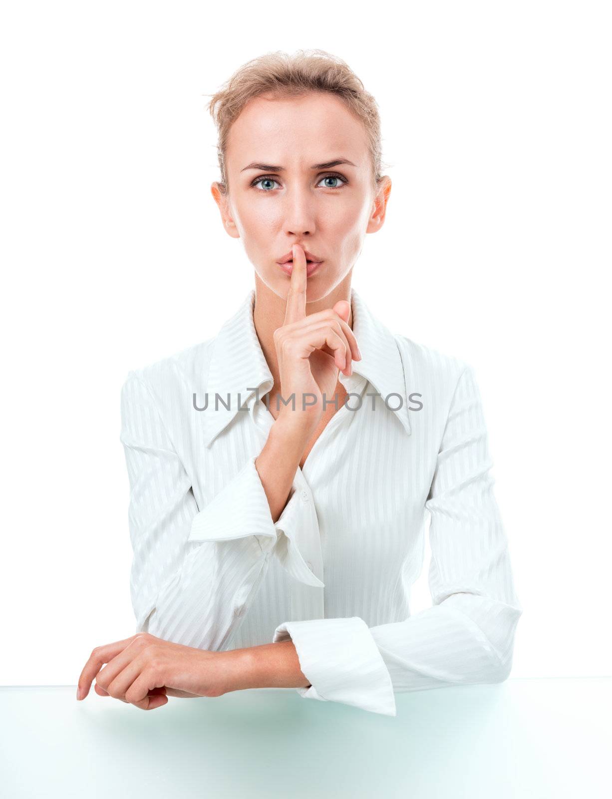 young woman in office attire. The figure is isolated on a white background with the clipping path