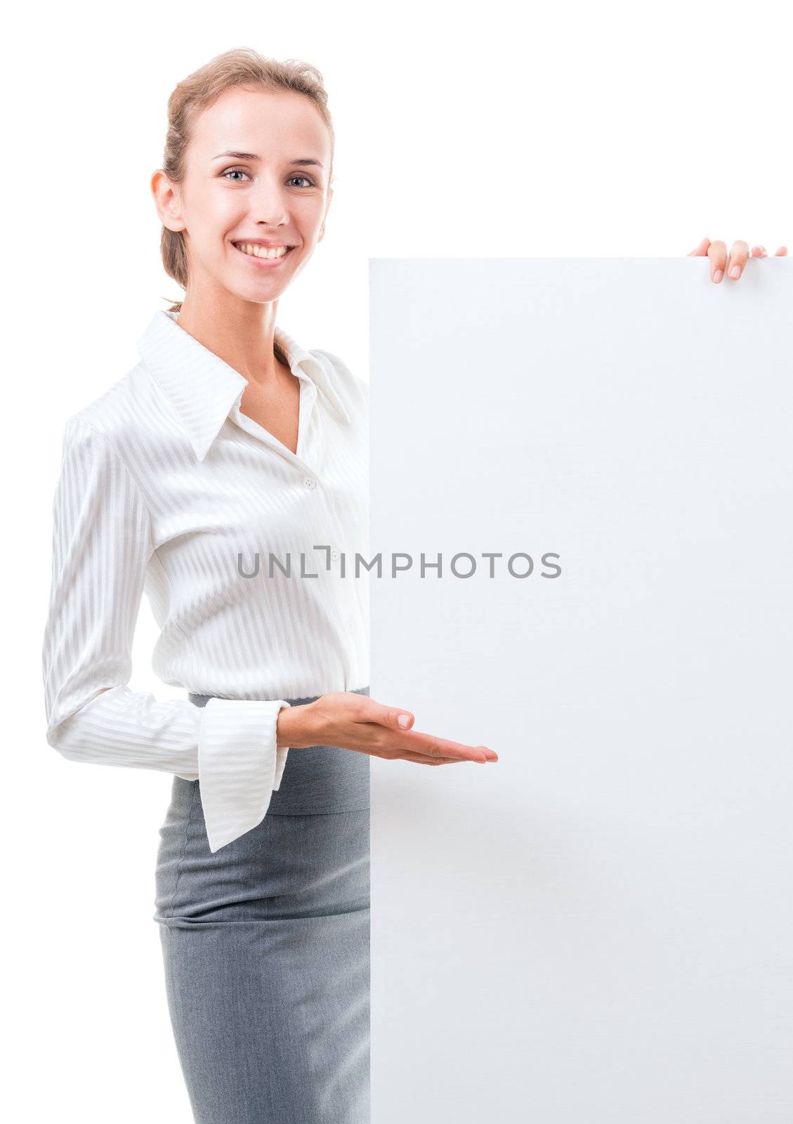 young woman in office attire. The figure is isolated on a white background with the clipping path