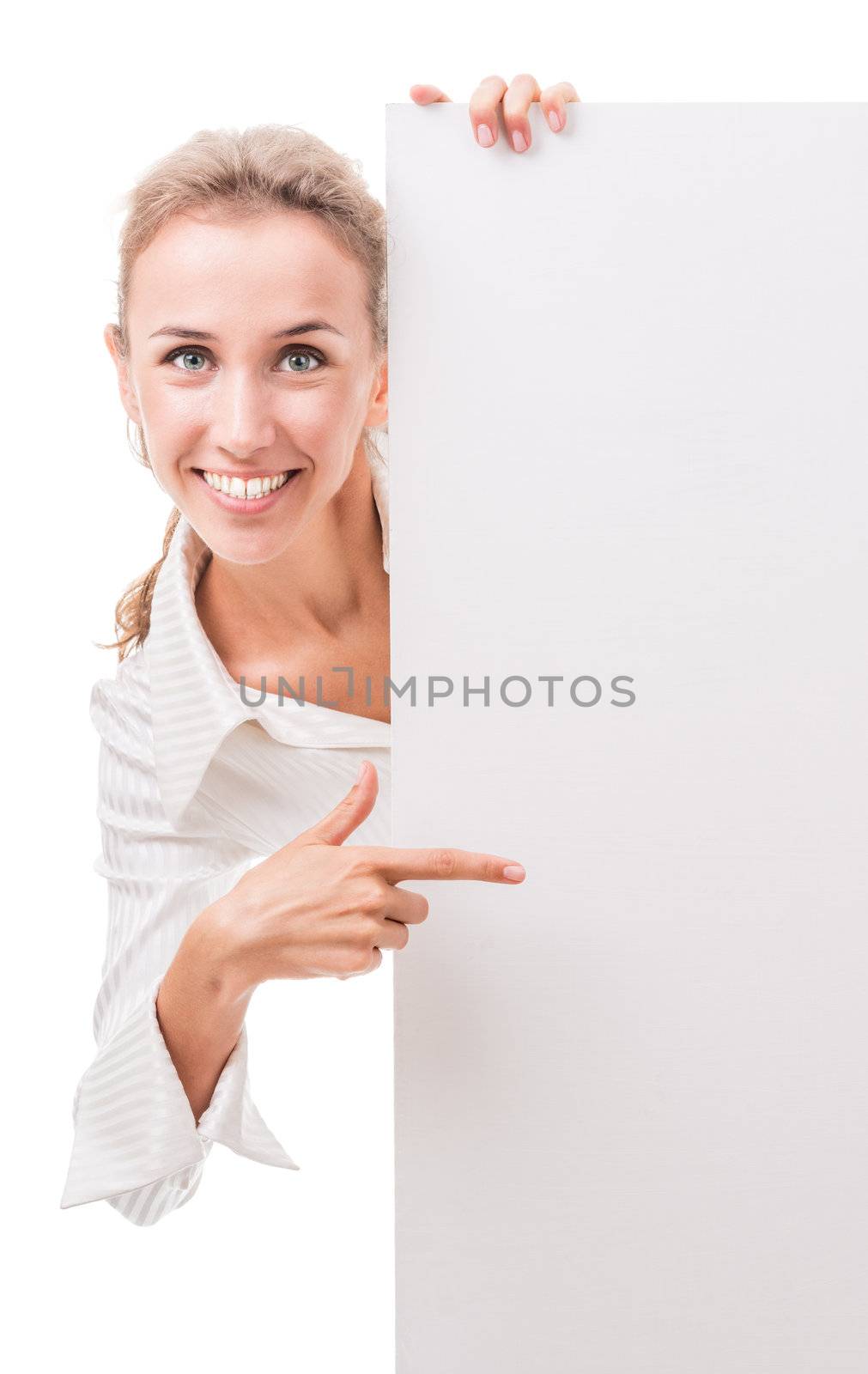 young woman in office attire. The figure is isolated on a white background with the clipping path