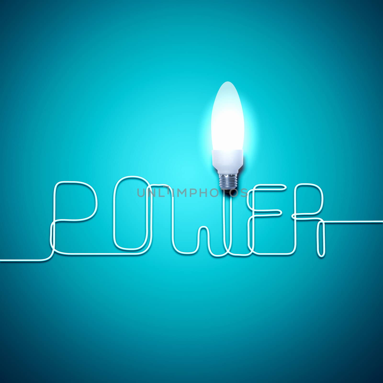 Illustration of an electric light bulb with word Power. Conceptual illustration