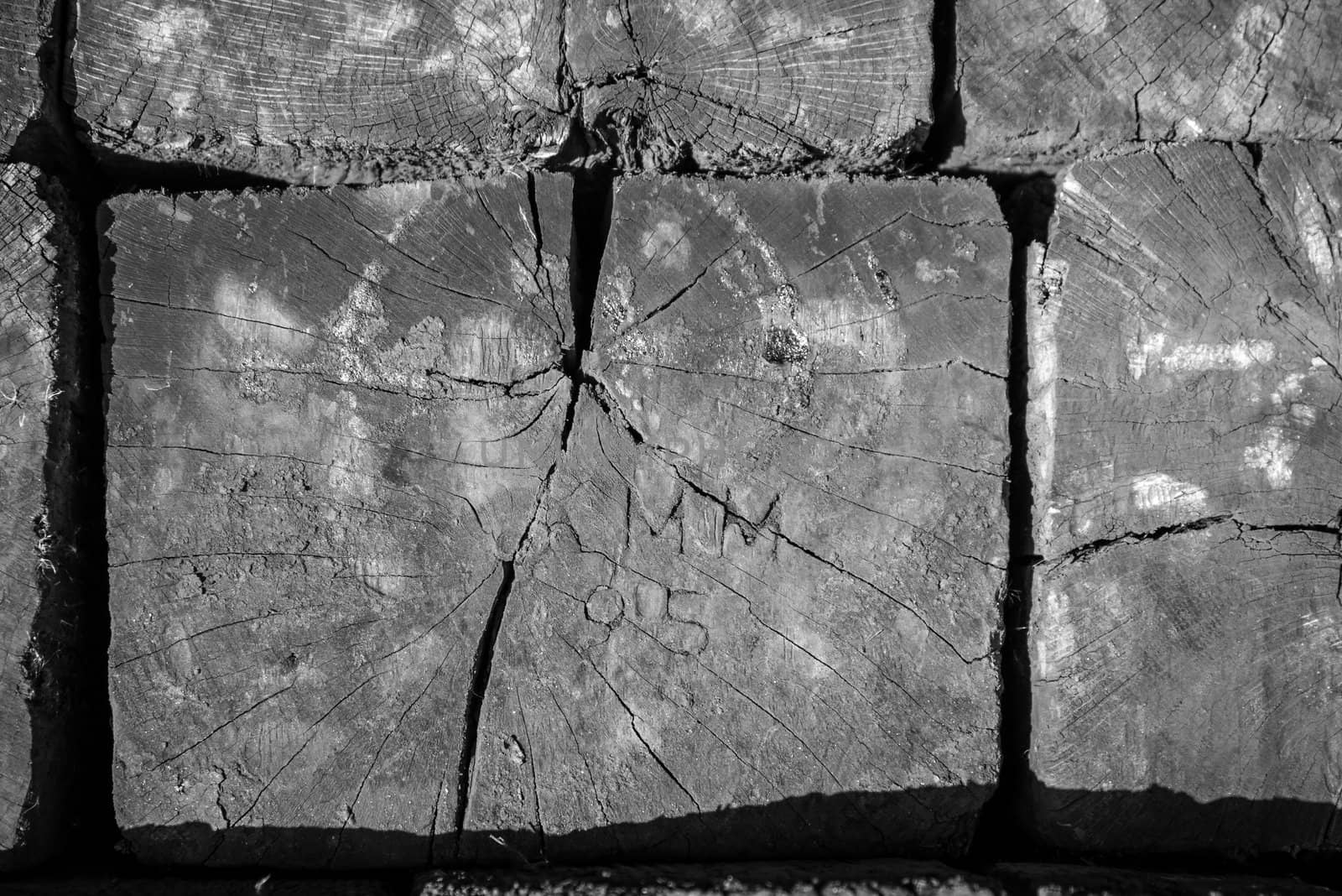Engraved Railroad Tie Macro in Black and White