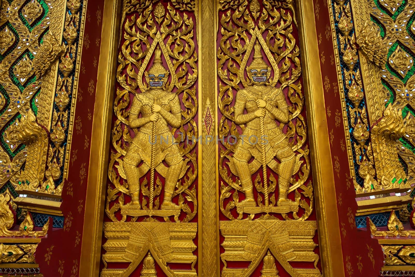 Golden temple gate with guarding demon by sasilsolutions