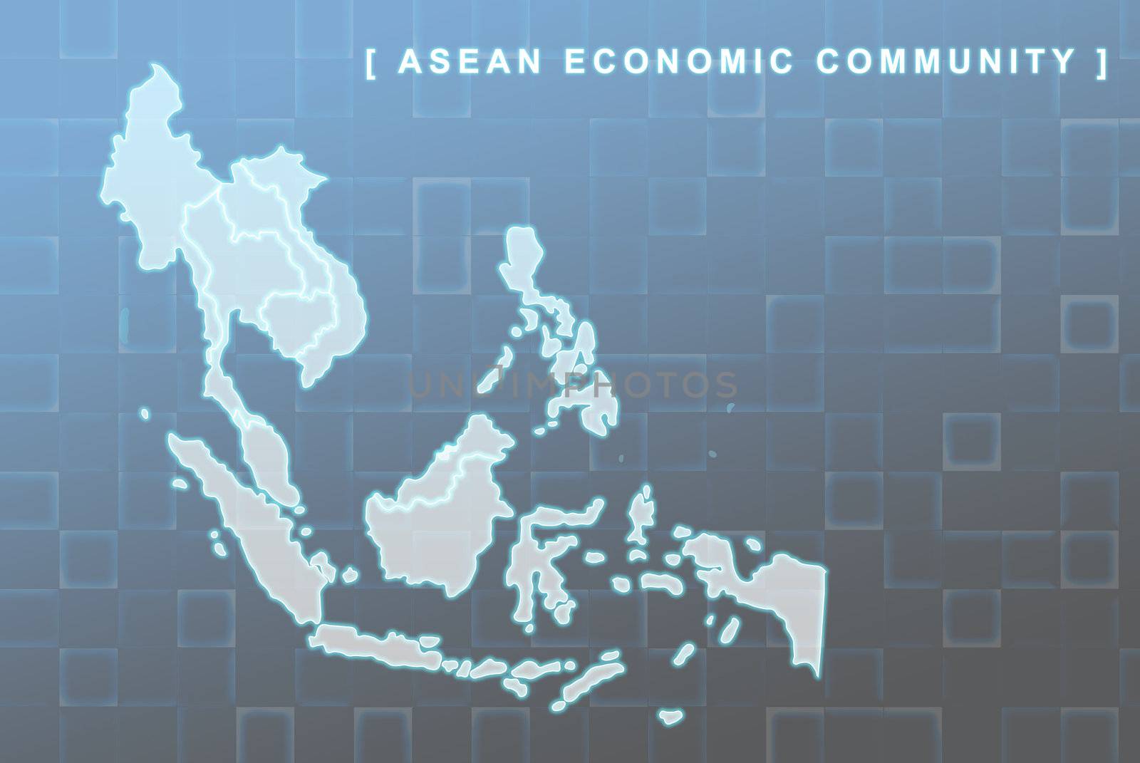Modern map of South East Asia countries that will be member of AEC with each country flag symbols in background