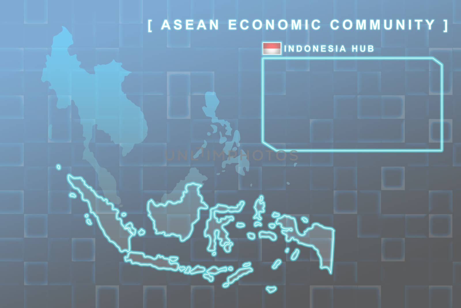 Modern map of South East Asia countries that will be member of AEC with Indonesia flag symbol in background