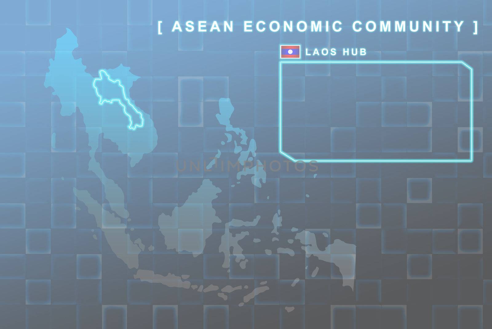 Modern map of South East Asia countries that will be member of AEC with Laos flag symbol in background