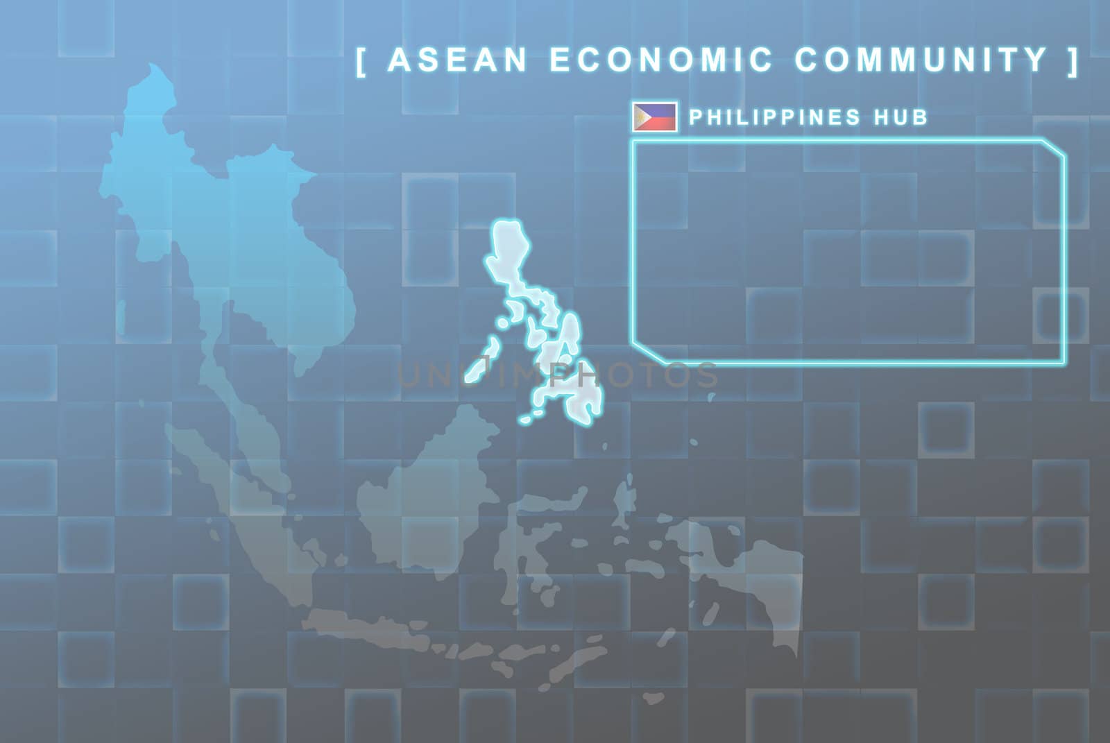 Modern map of South East Asia countries that will be member of AEC with Philippines flag symbol in background