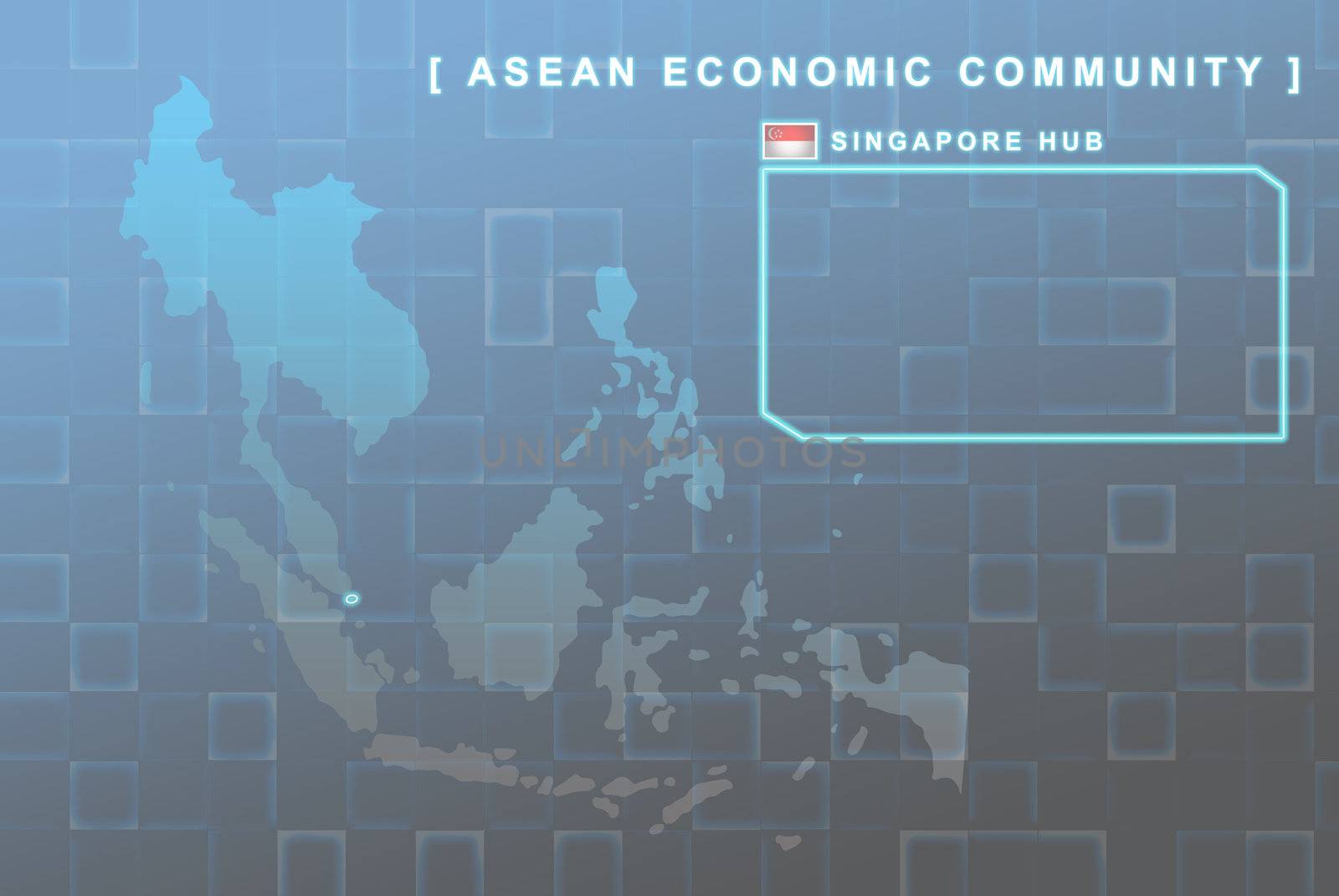 Modern map of South East Asia countries that will be member of AEC with Singapore flag symbol in background