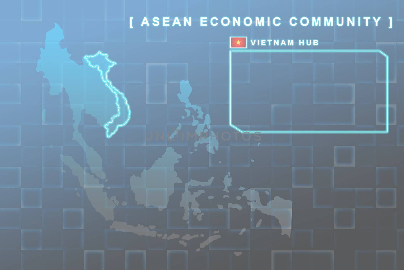 Modern map of South East Asia countries that will be member of AEC with Vietnam flag symbol in background