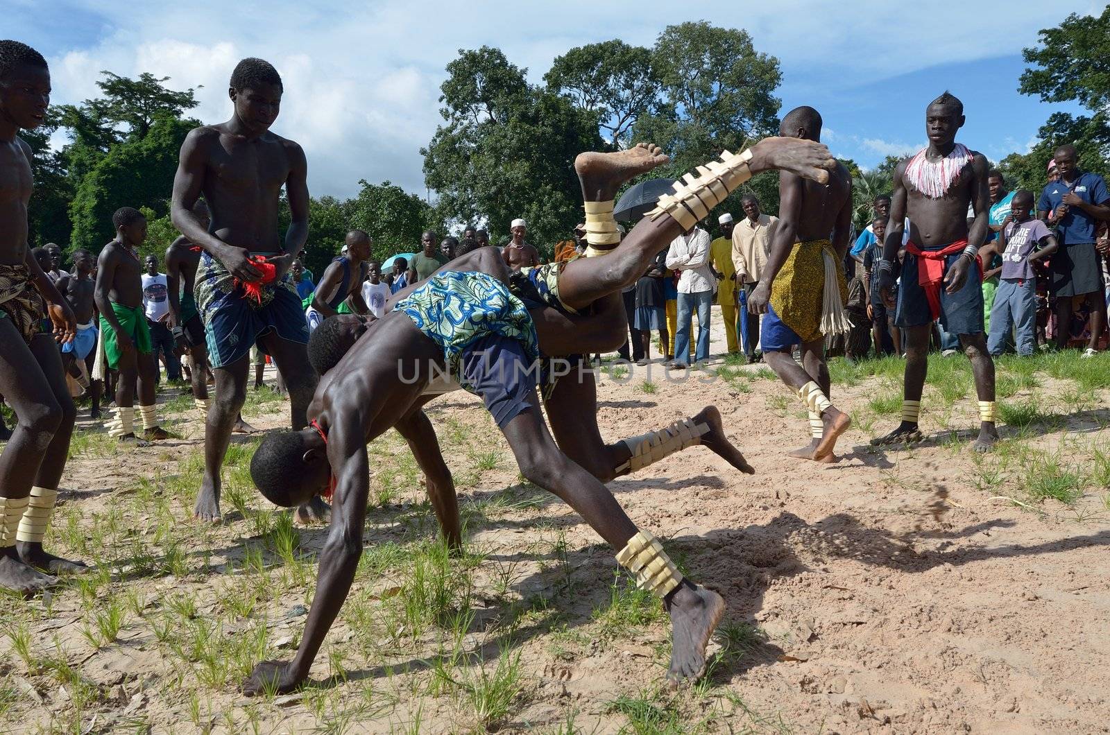 Kartiak, Senegal- September 27,2012: Men in the traditional struggle of Senegal, this sport is the most ancient competitive discipline in Senegal, this sport is the most beloved in Senegal