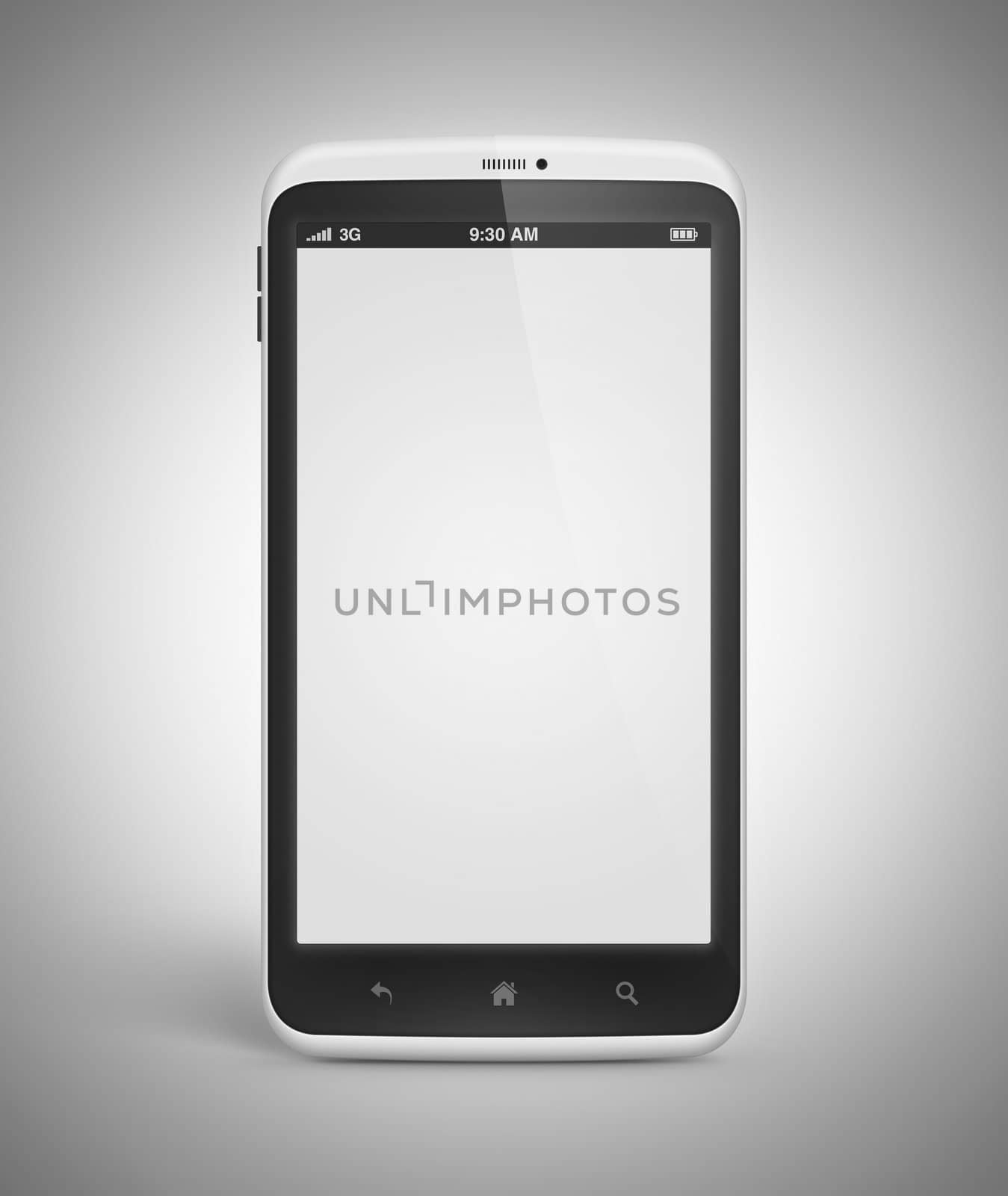 Modern mobile smartphone with blank screen isolated on gray background. Include clipping path for phone and screen.