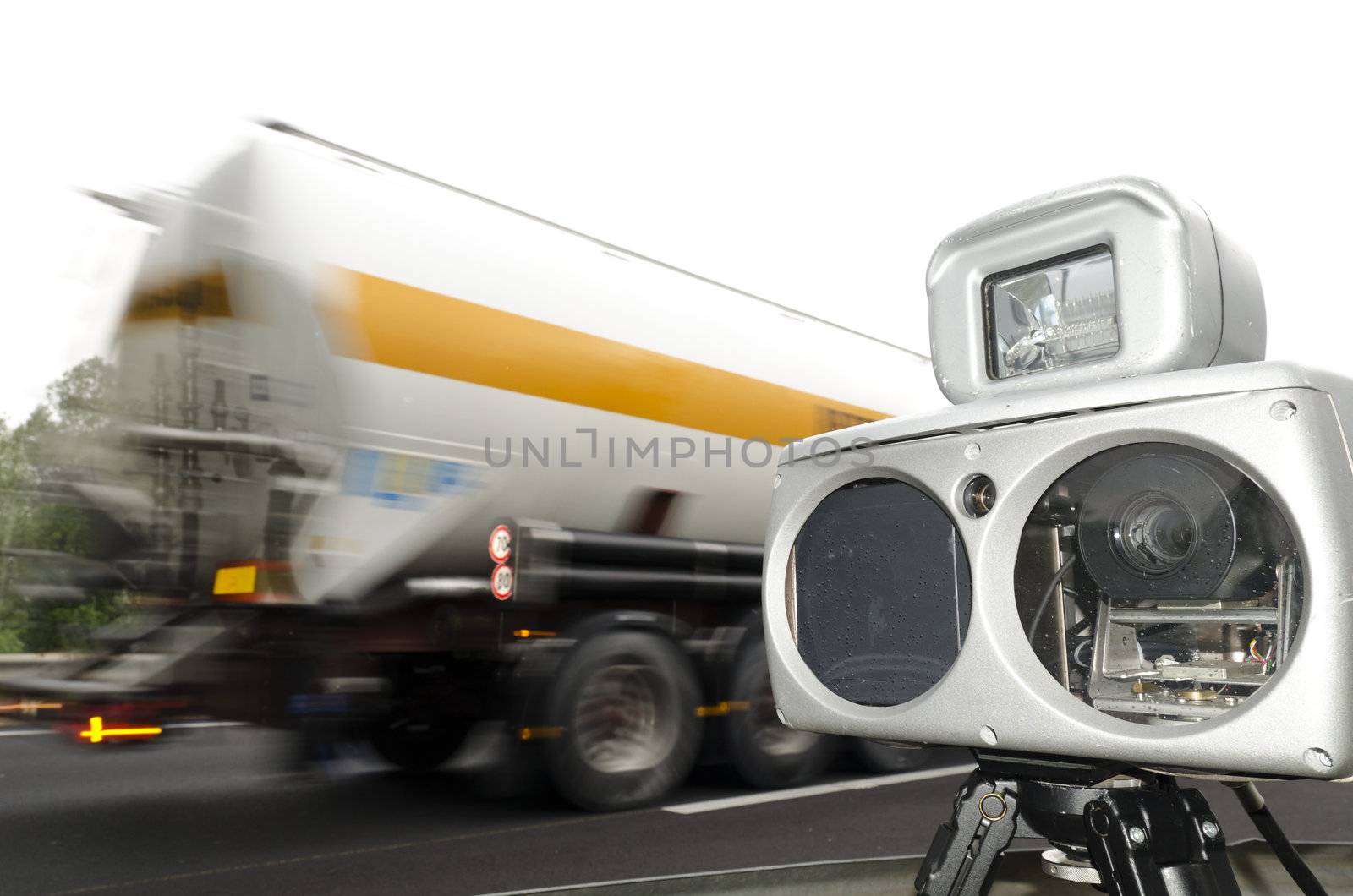 speed camera and a speed truck on road