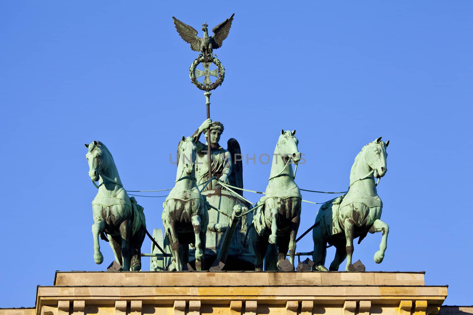 The quadriga on the Brandeburg Gate in Berlin, Germany.