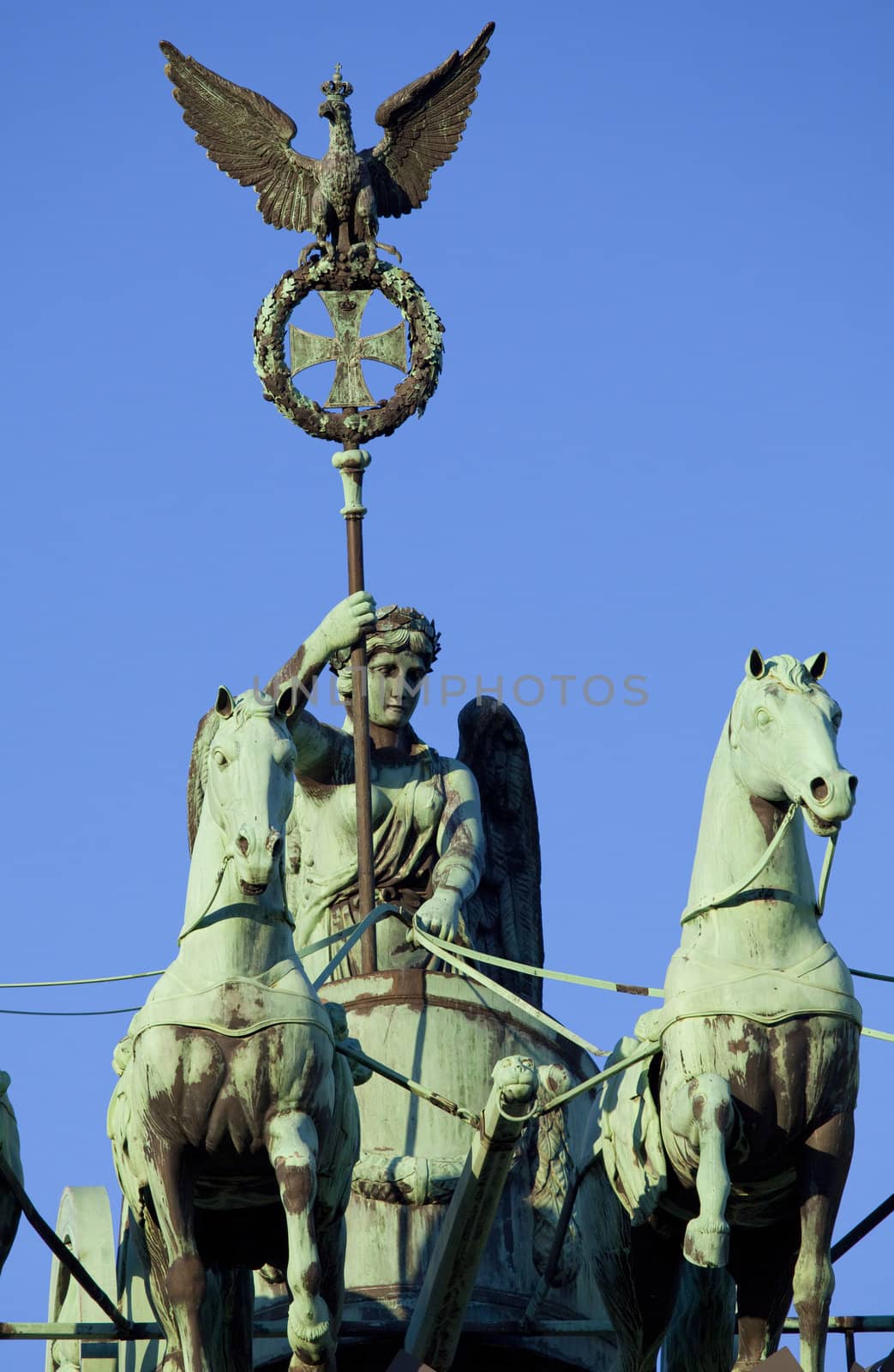 The quadriga on the Brandenburg Gate in Berlin, Germany.