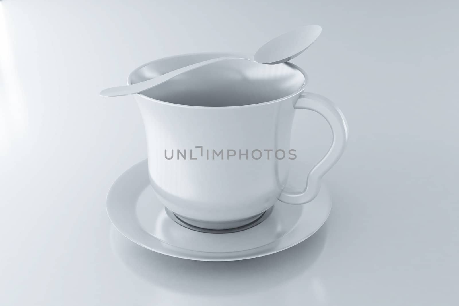empty coffee cup on a plate and spoon