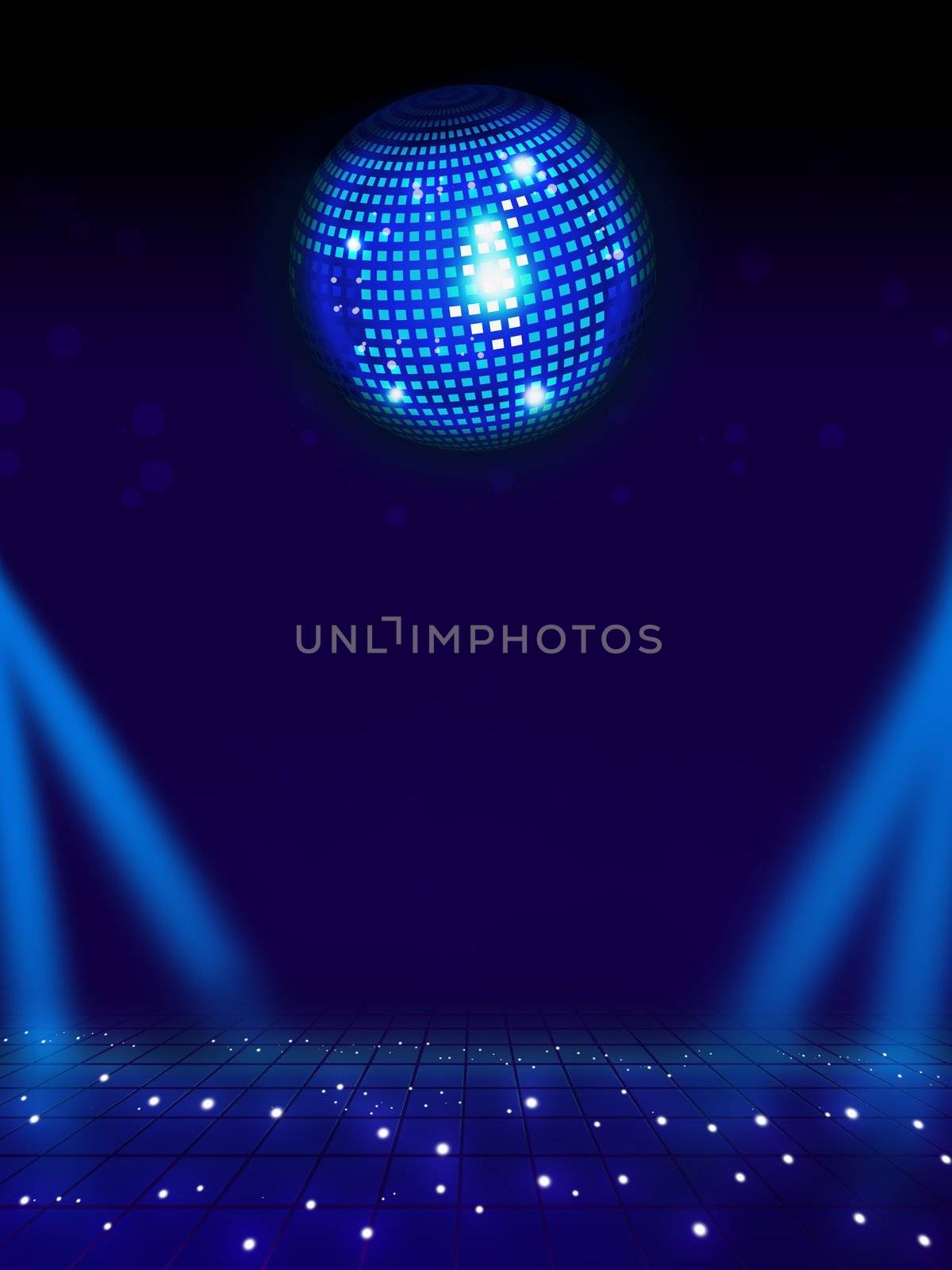 Disco ball and magic floor. Light background full layout