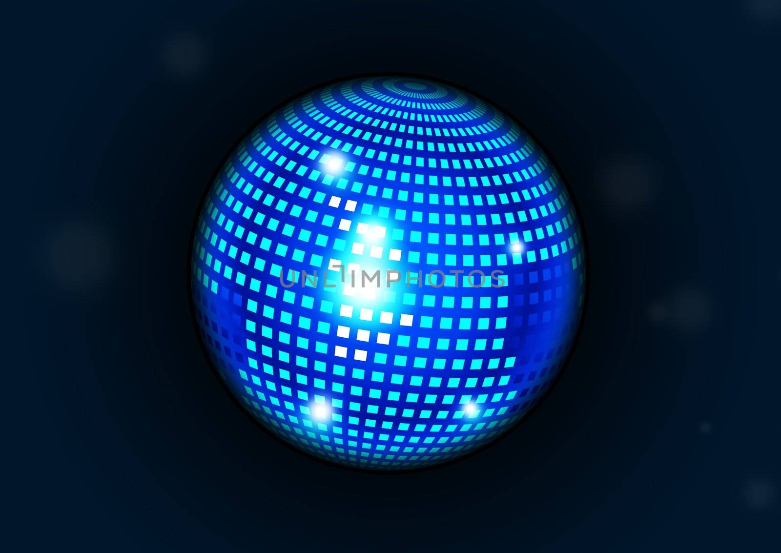 Blue disco ball. Light background full layout