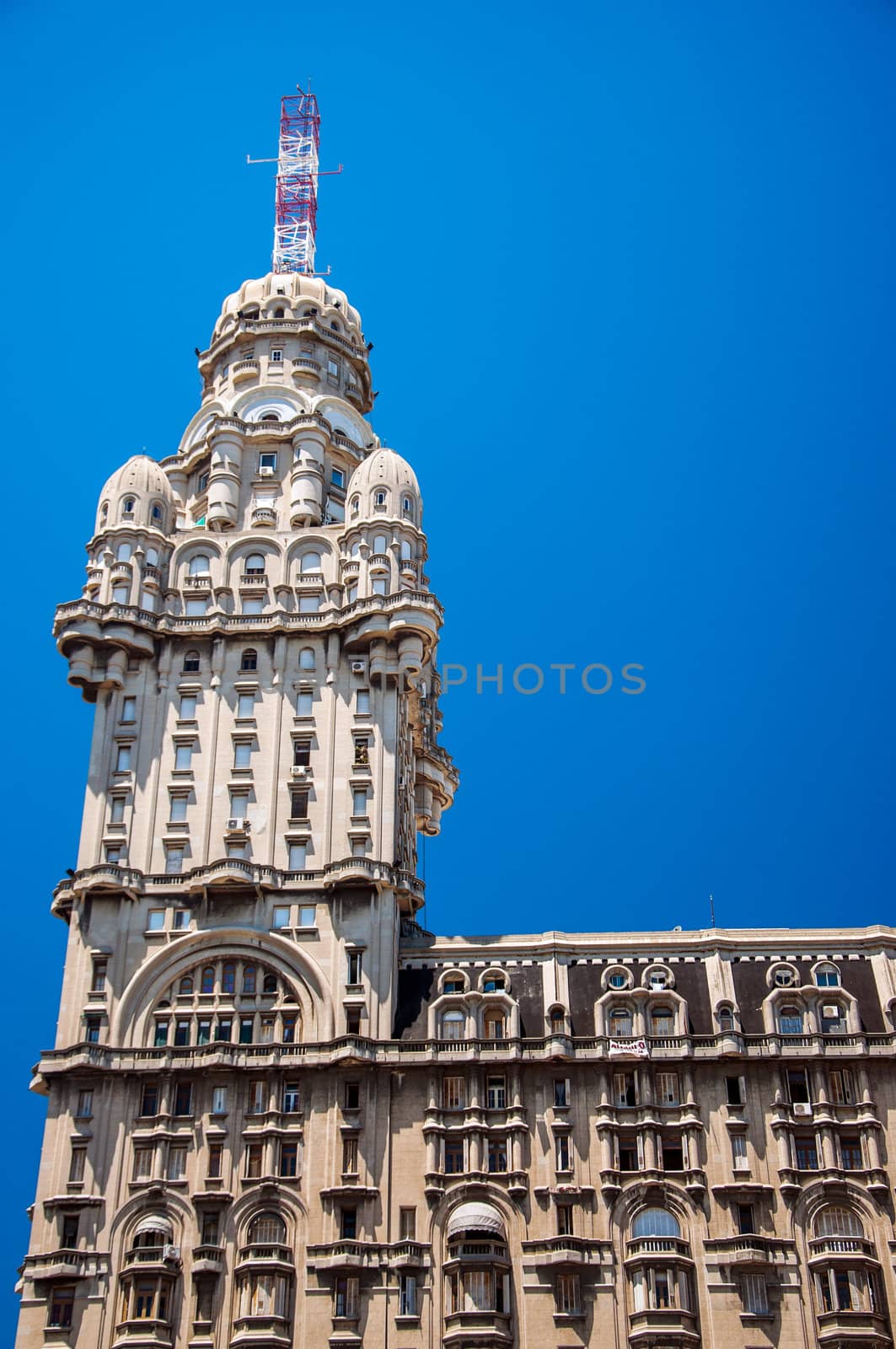 View of a historic skyscraper in Montevideo