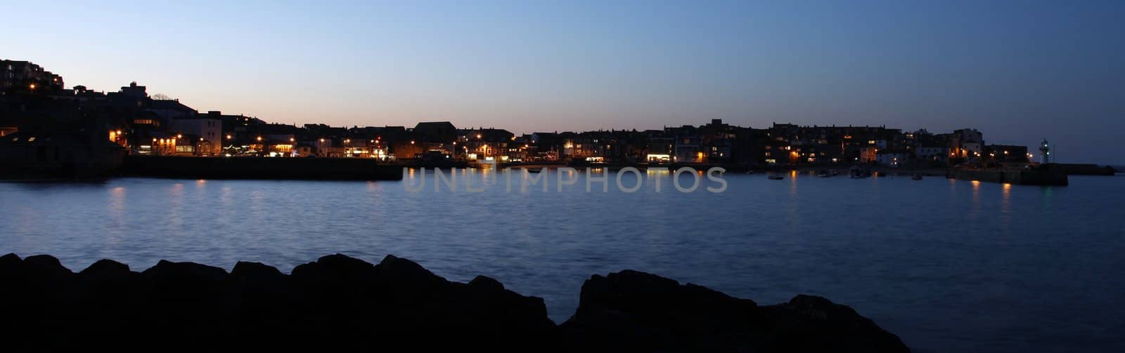 Town of St Ives with twinkling street lights