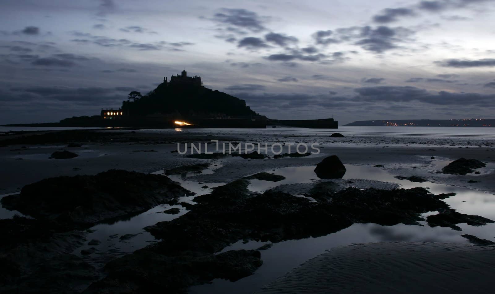 Twinkling light at St Michaels Mount, South of England