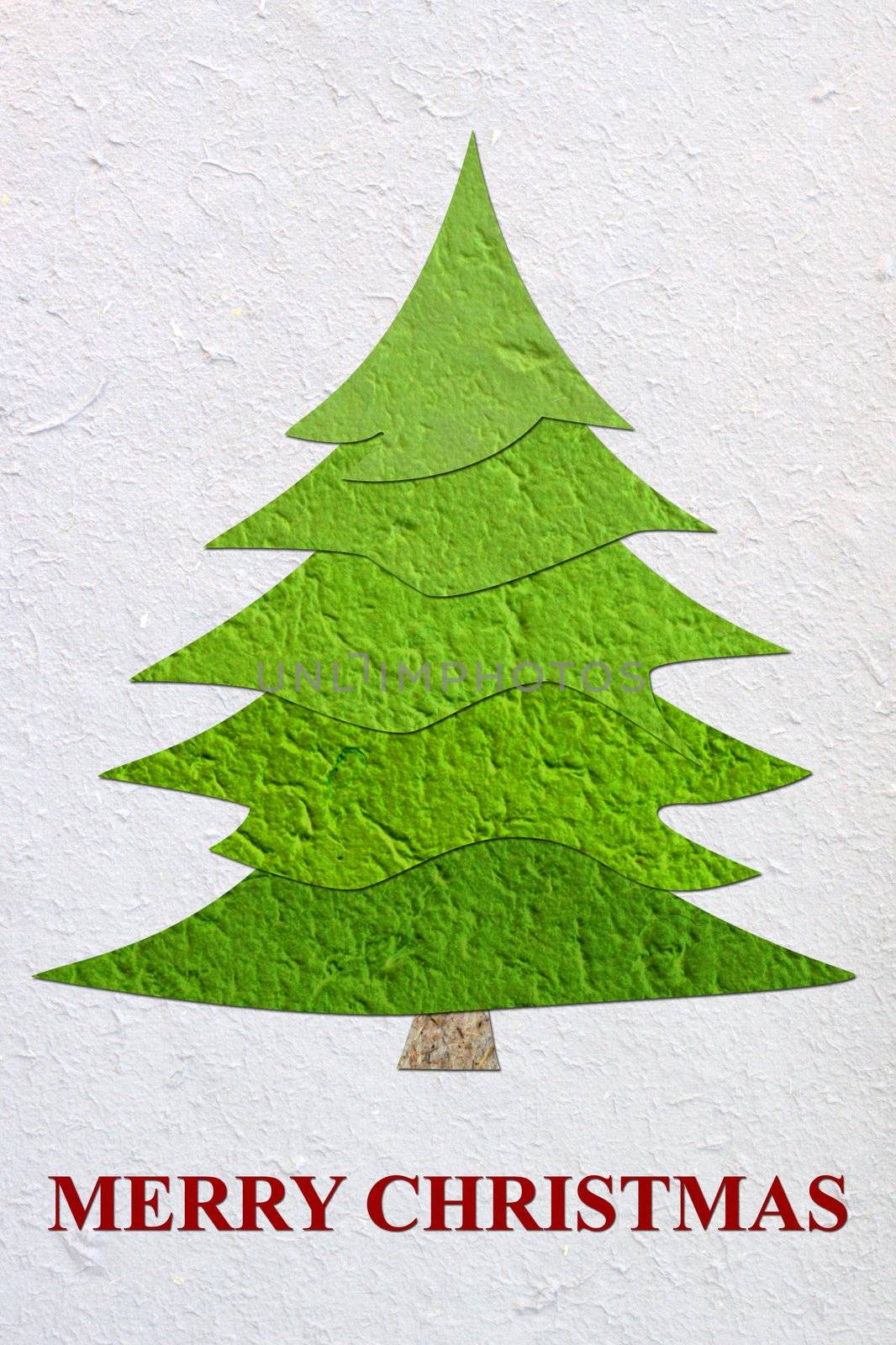 Mulberry paper Christmas tree and white background.