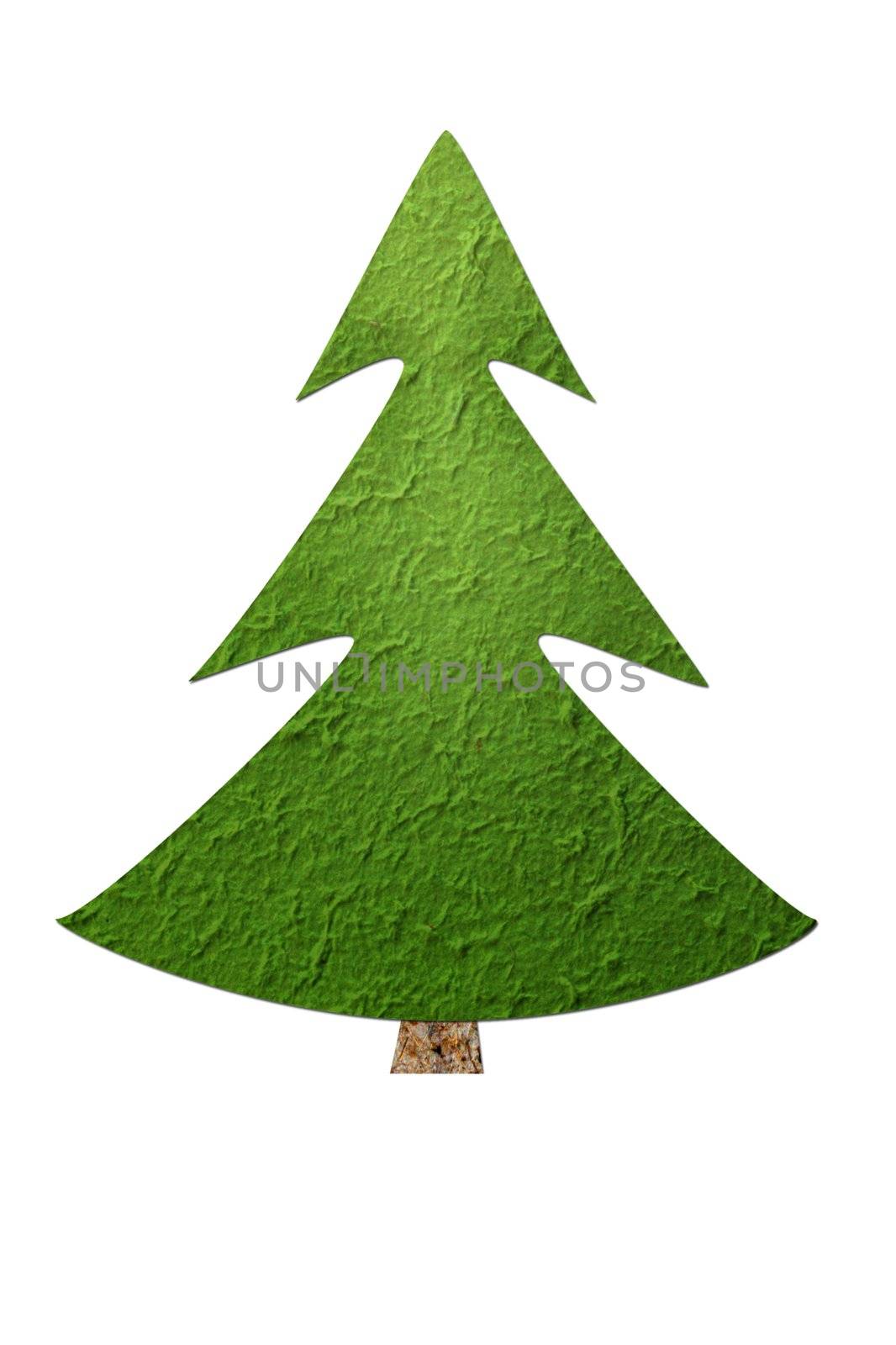 Mulberry paper Christmas tree and white background.