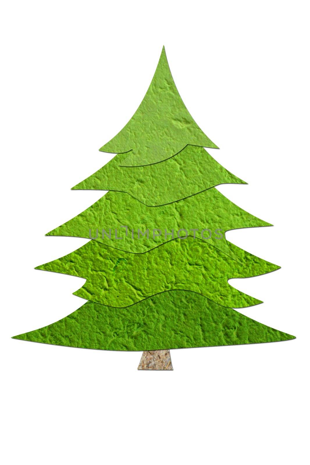 Mulberry paper Christmas tree and white background.