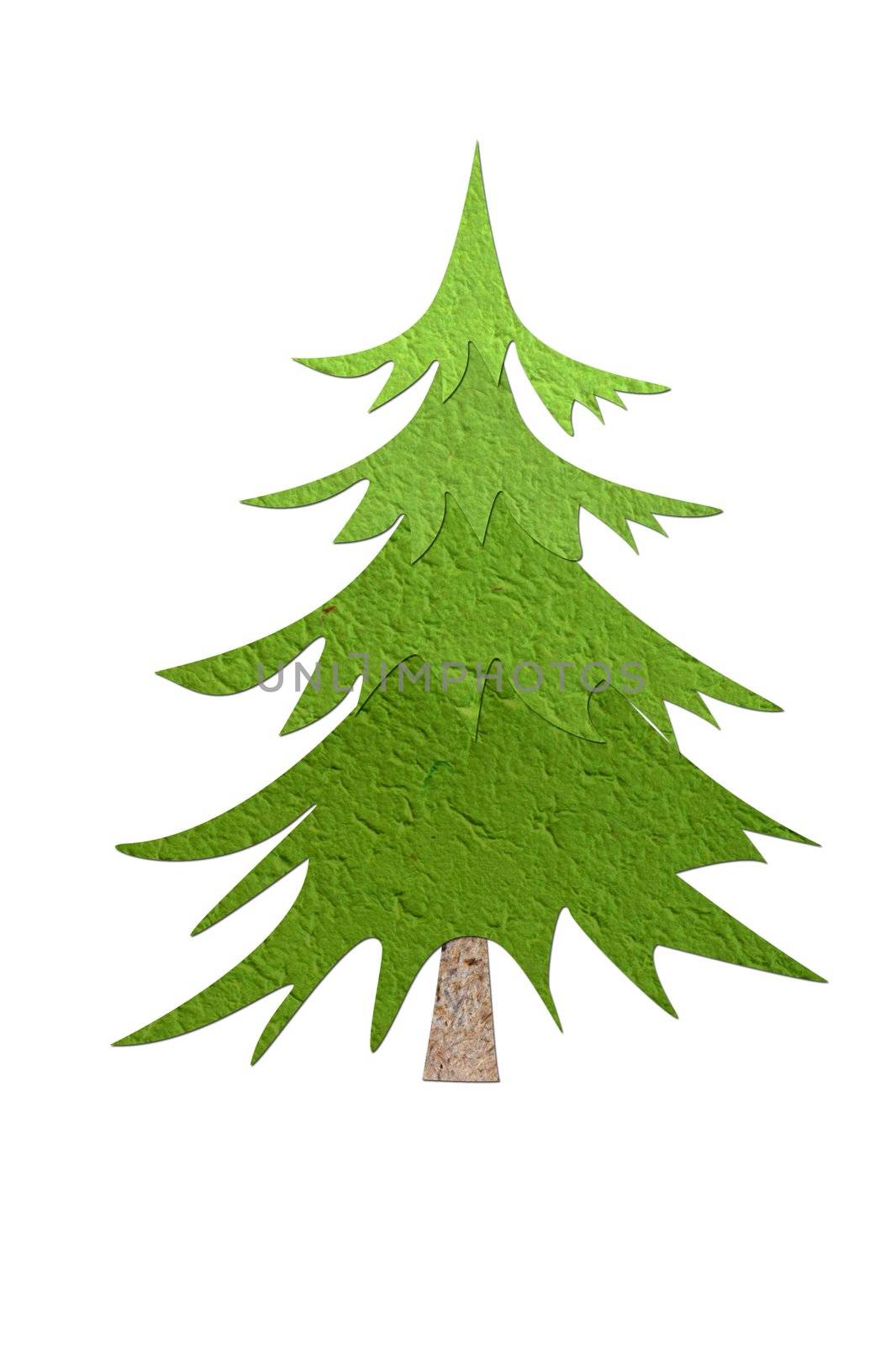 Mulberry paper Christmas tree and white background.