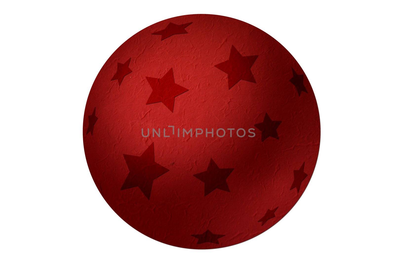 Red mulberry paper christmas ball with star on white background.