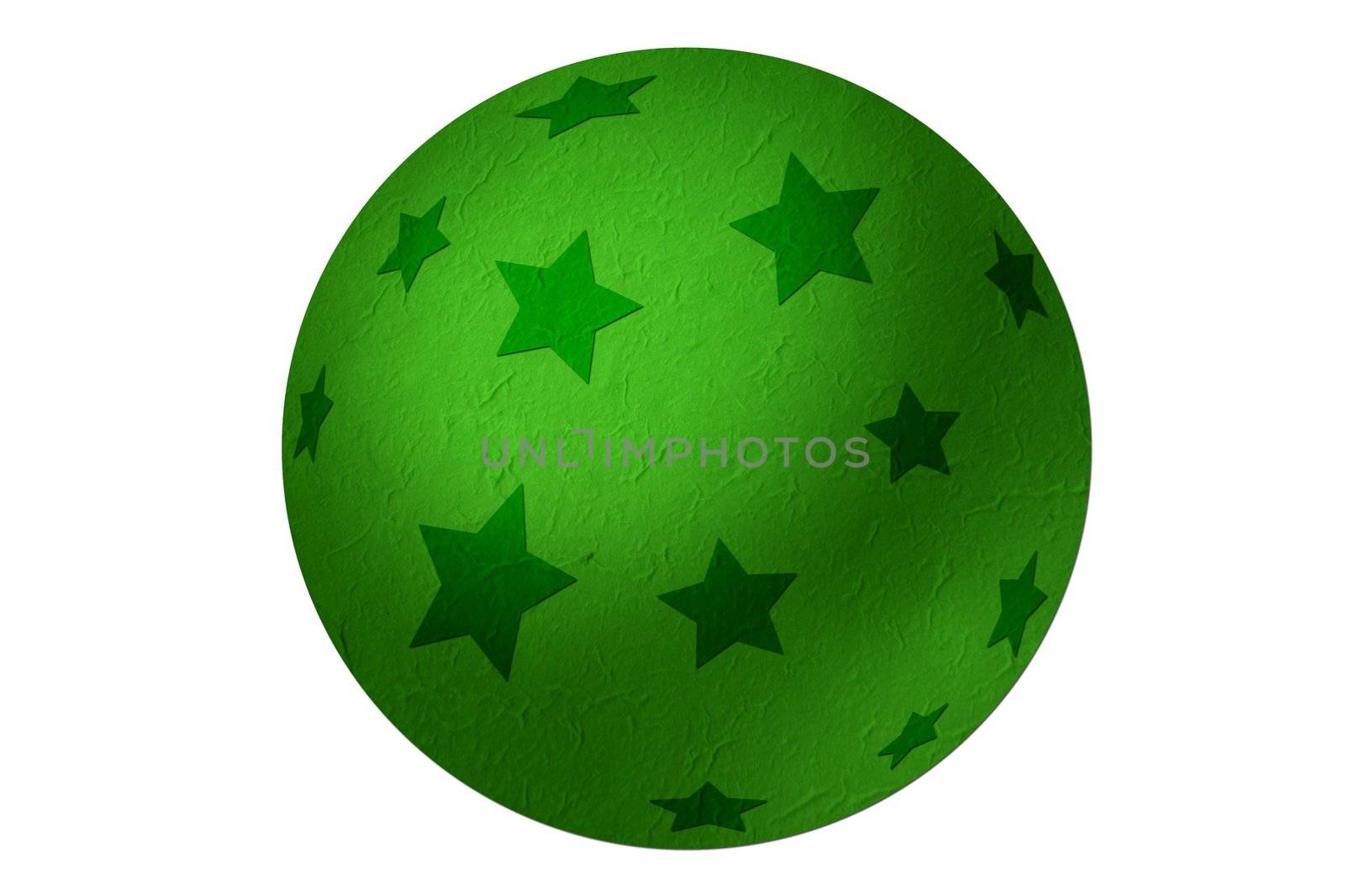 Green mulberry paper christmas ball with star on white background.