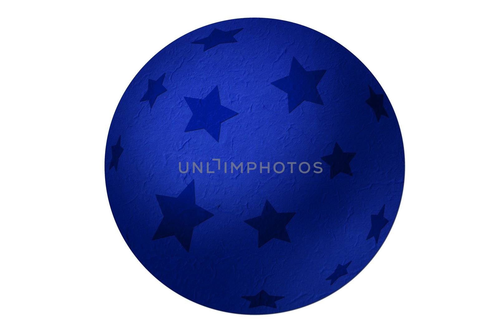 Blue mulberry paper christmas ball with star on white background.