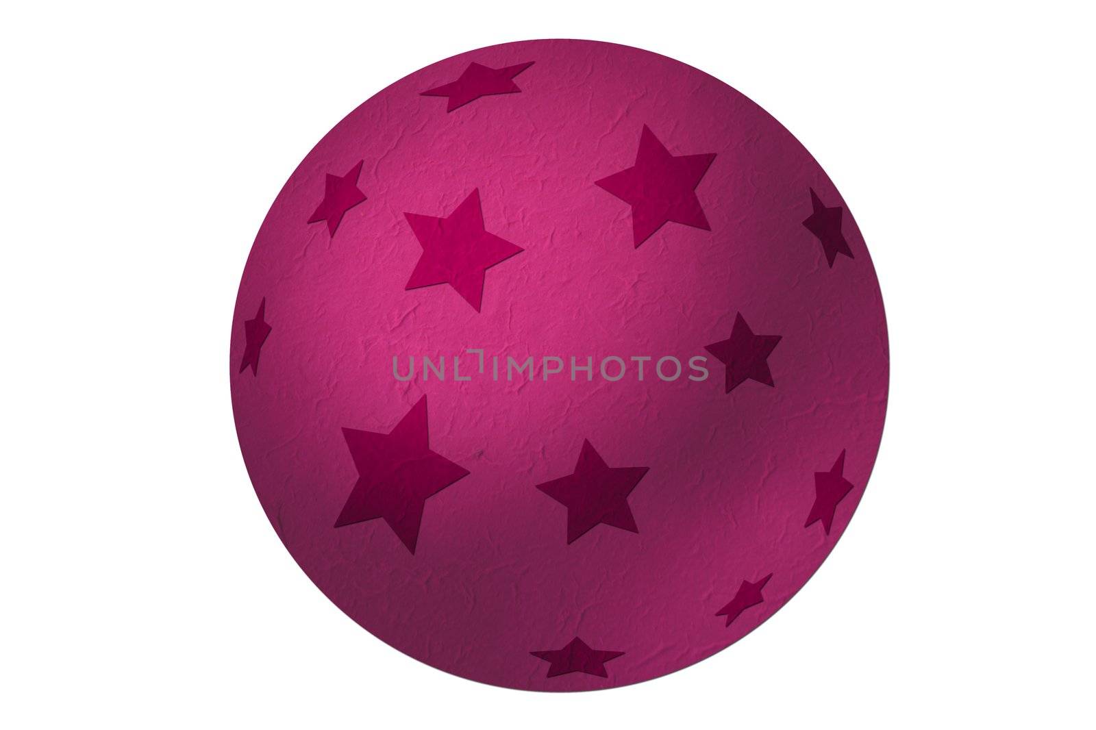 Pink mulberry paper christmas ball with star on white background.