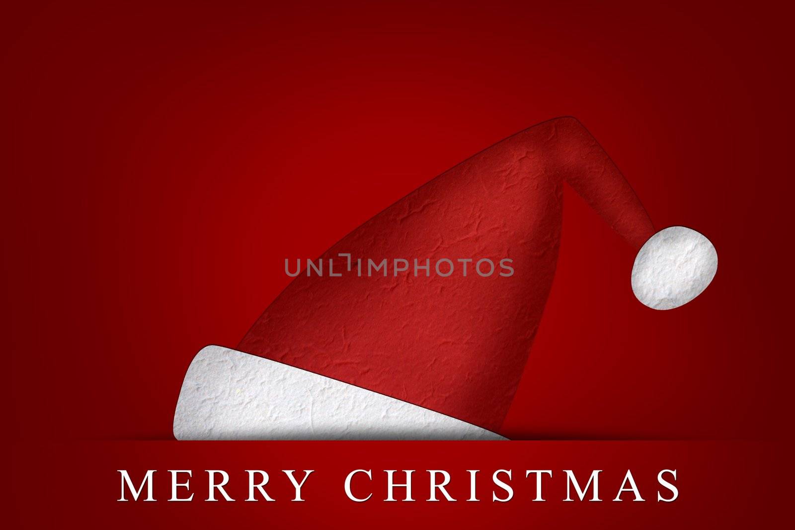 Merry Christmas, Mulberry paper Red Hat and red background.