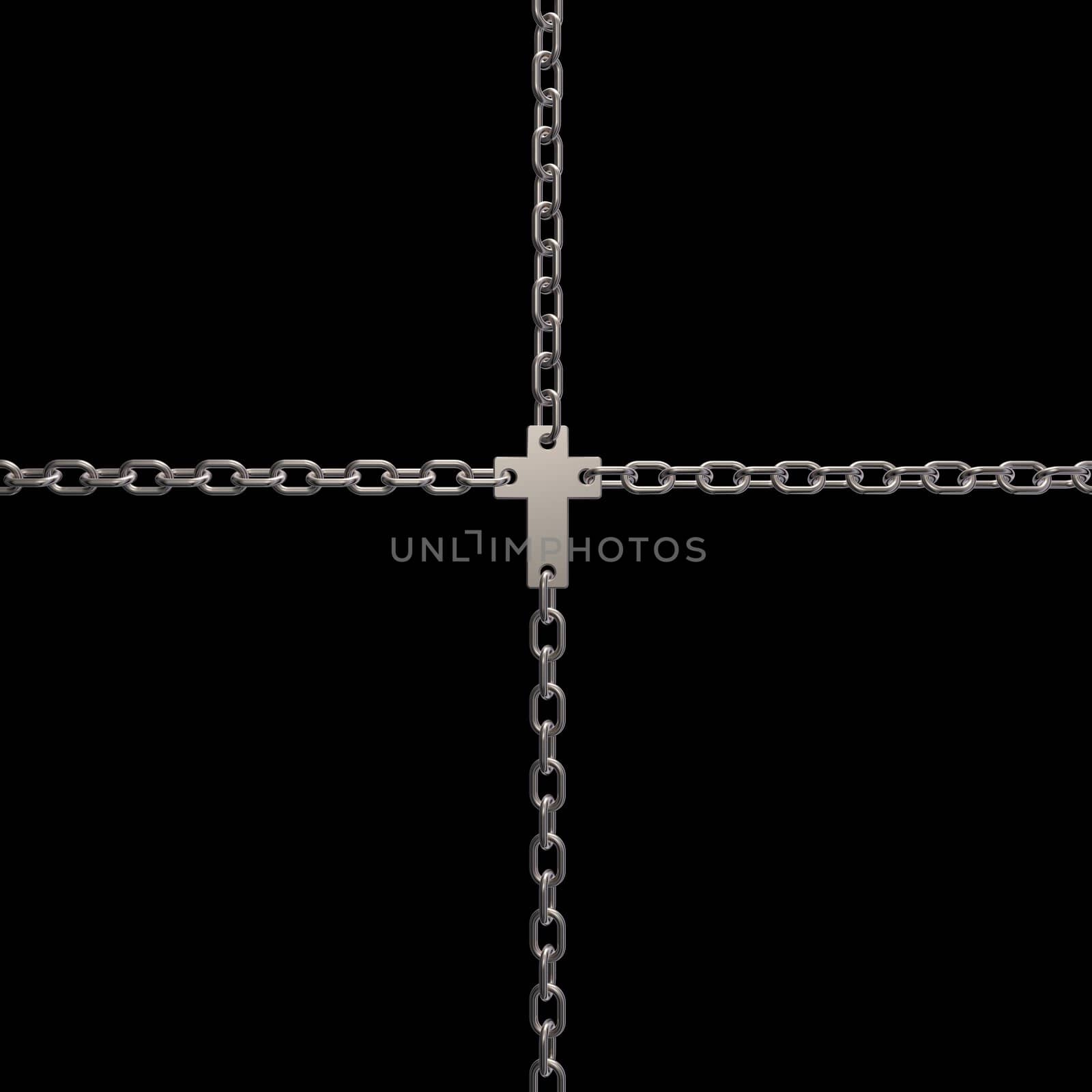 christian cross in chains - 3d illustration