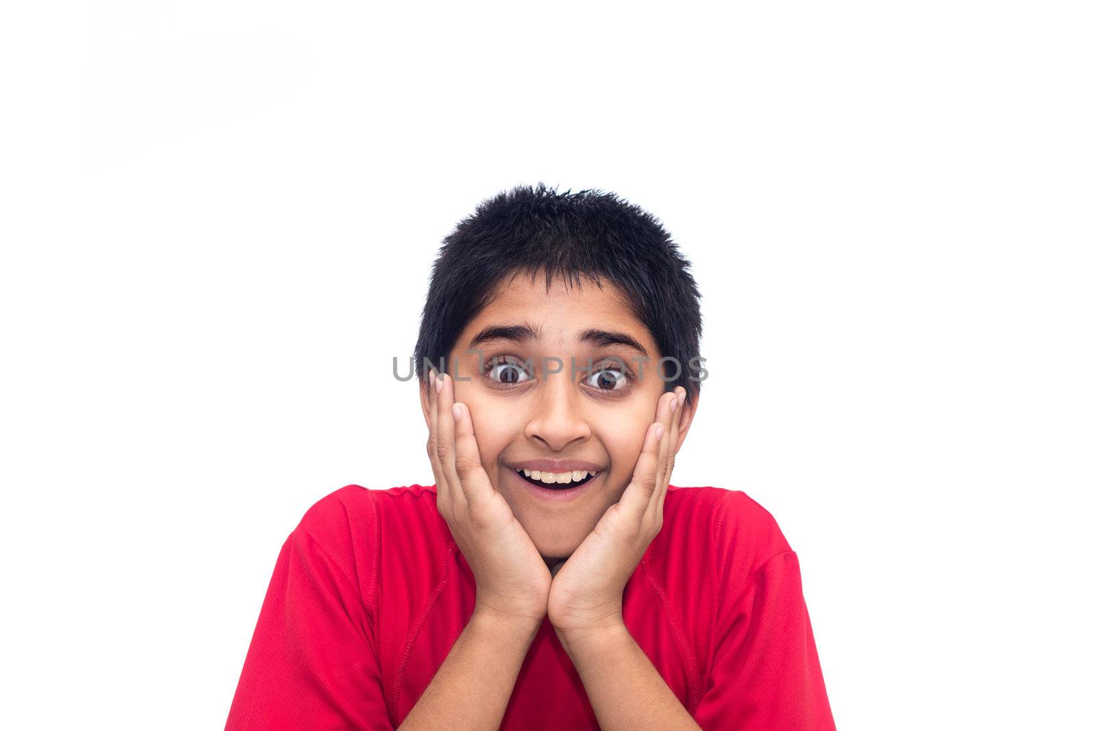 An handsome indian kid looking very excited