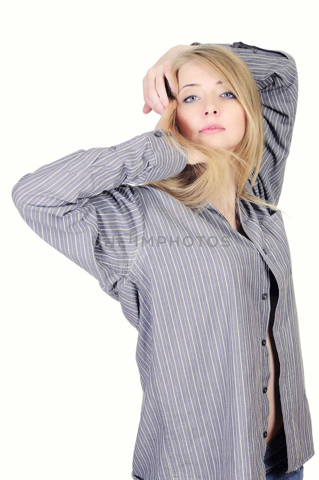 Pretty young girl in man's shirt