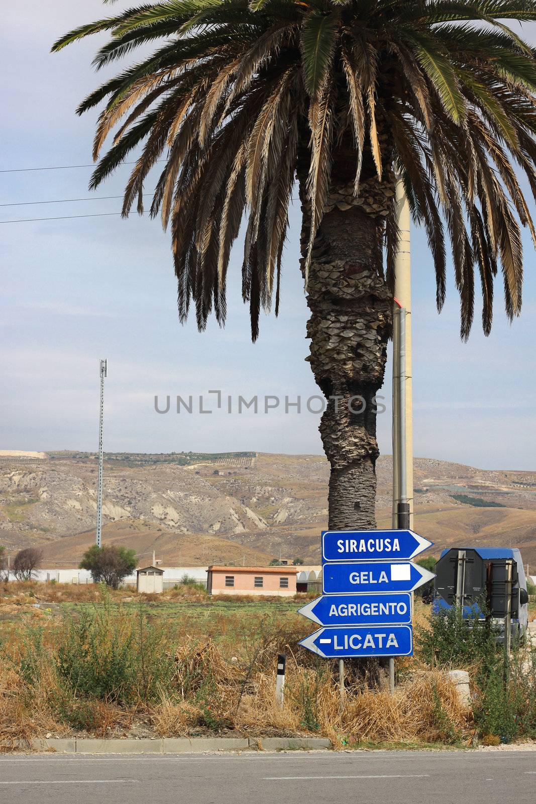 Roadsigns in Sicily, showing directions where to drive