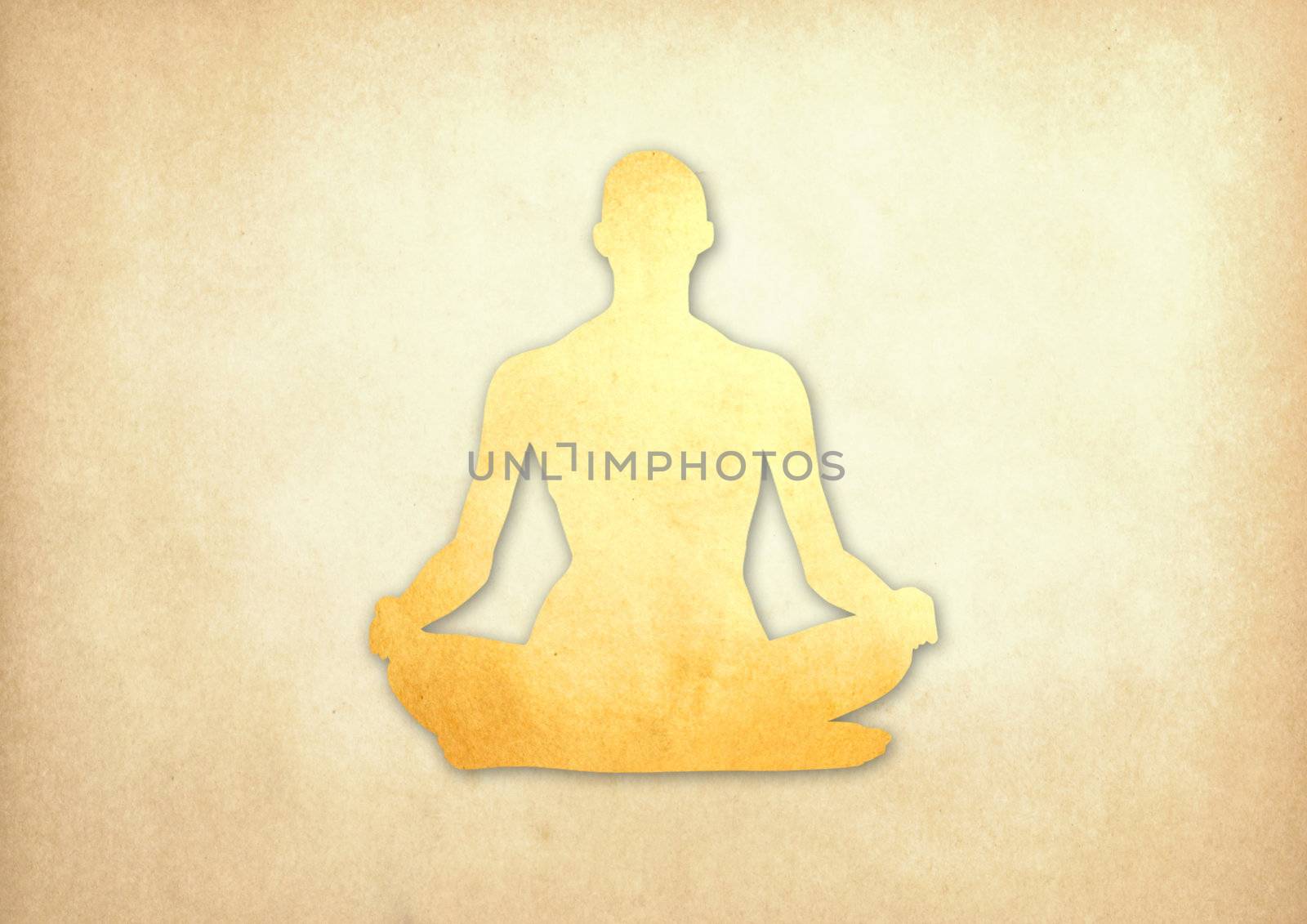 Abstract meditating people from grunge paper background 