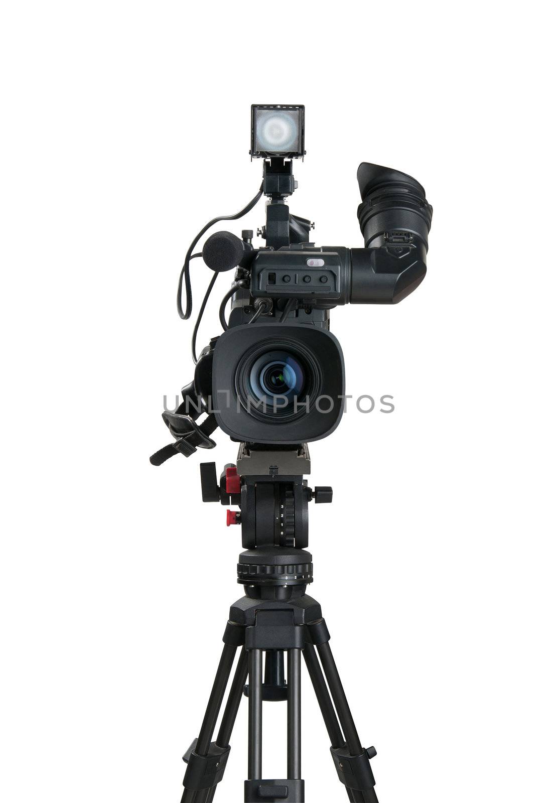 Professional digital video camera, isolated on white background