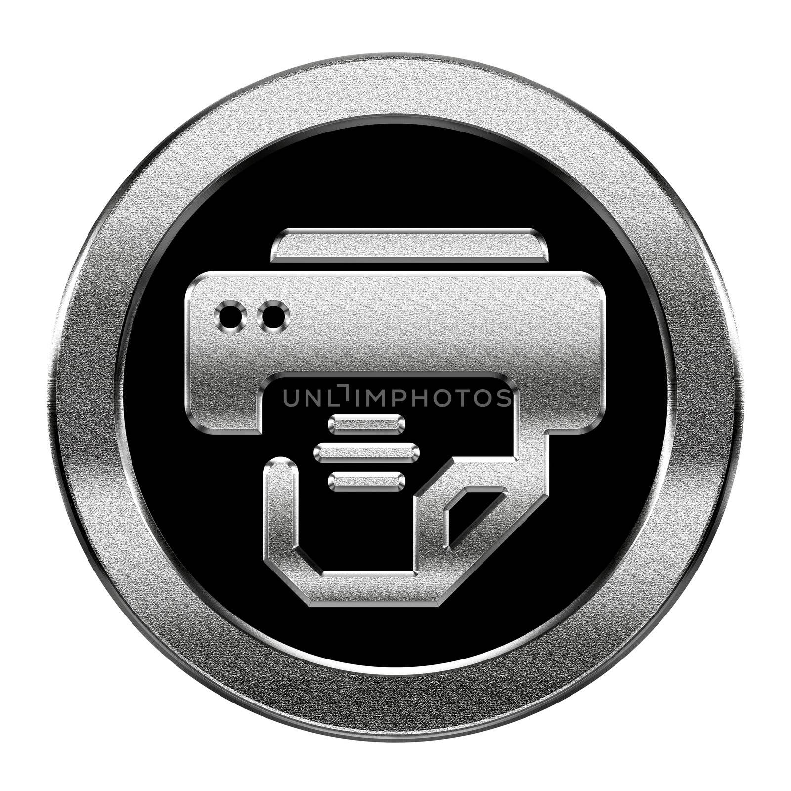 printer icon silver, isolated on white background.