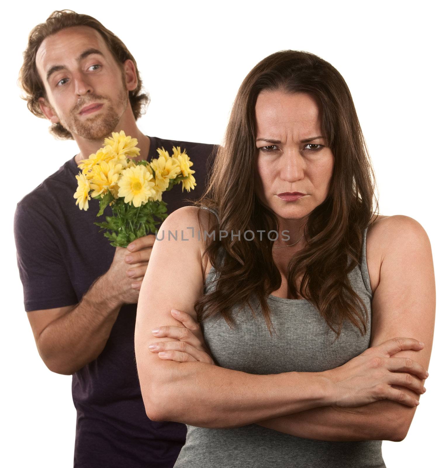 Angry Woman and Man with Flowers by Creatista