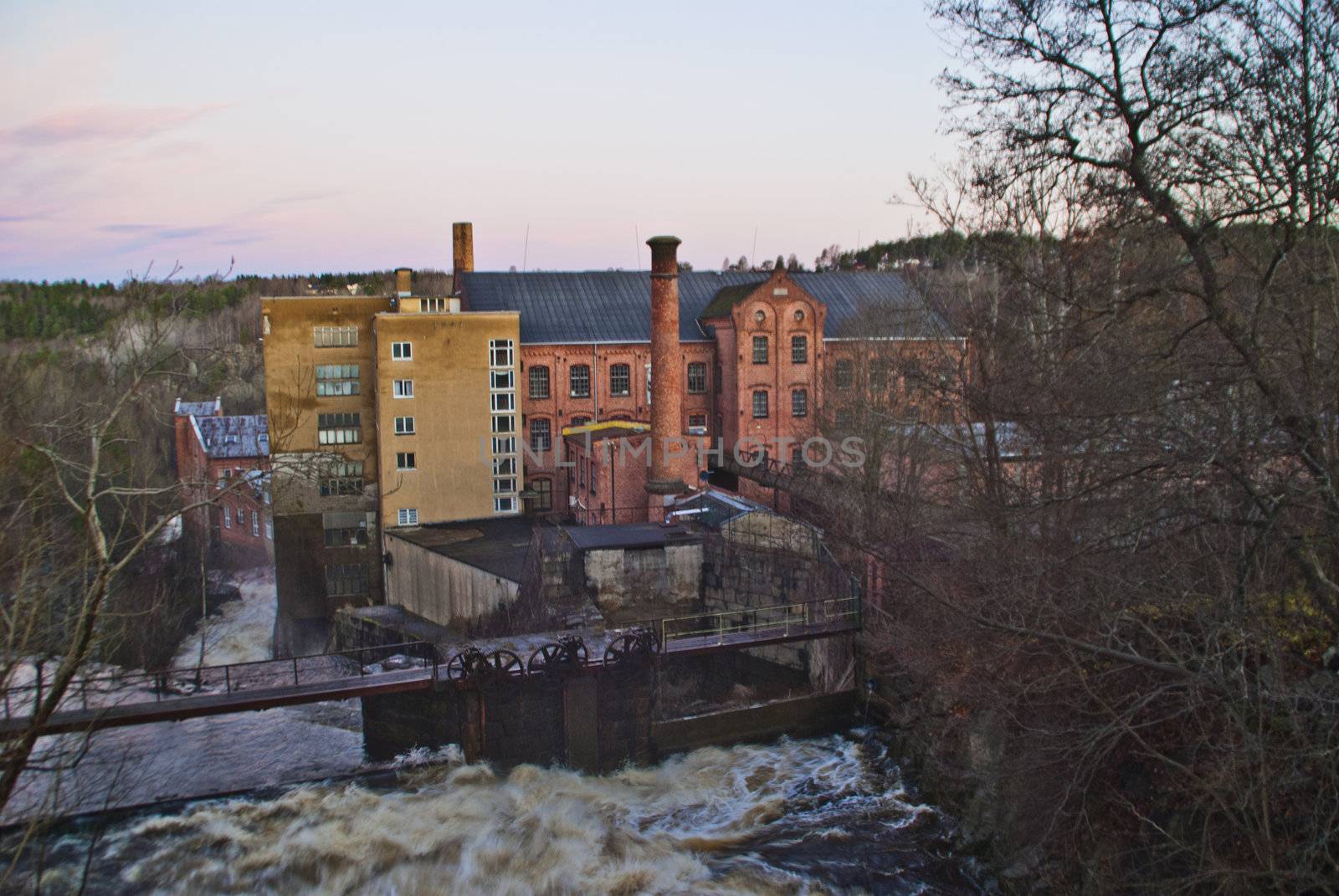 Halden cotton spinning mill in tistedalen, Halden  was established in 1813 as the first of its kind and represents the country's first industrial enterprise in the modern sense, the cotton spinning mill was discontinued in 1971, the picture are shot from Tistedalen in november 2012