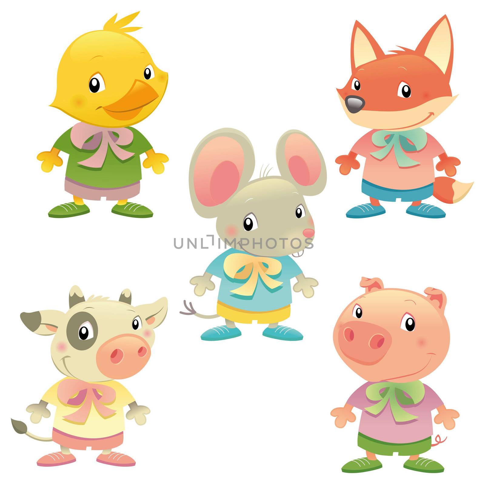 Cute animal family. Vector isolated colored characters.