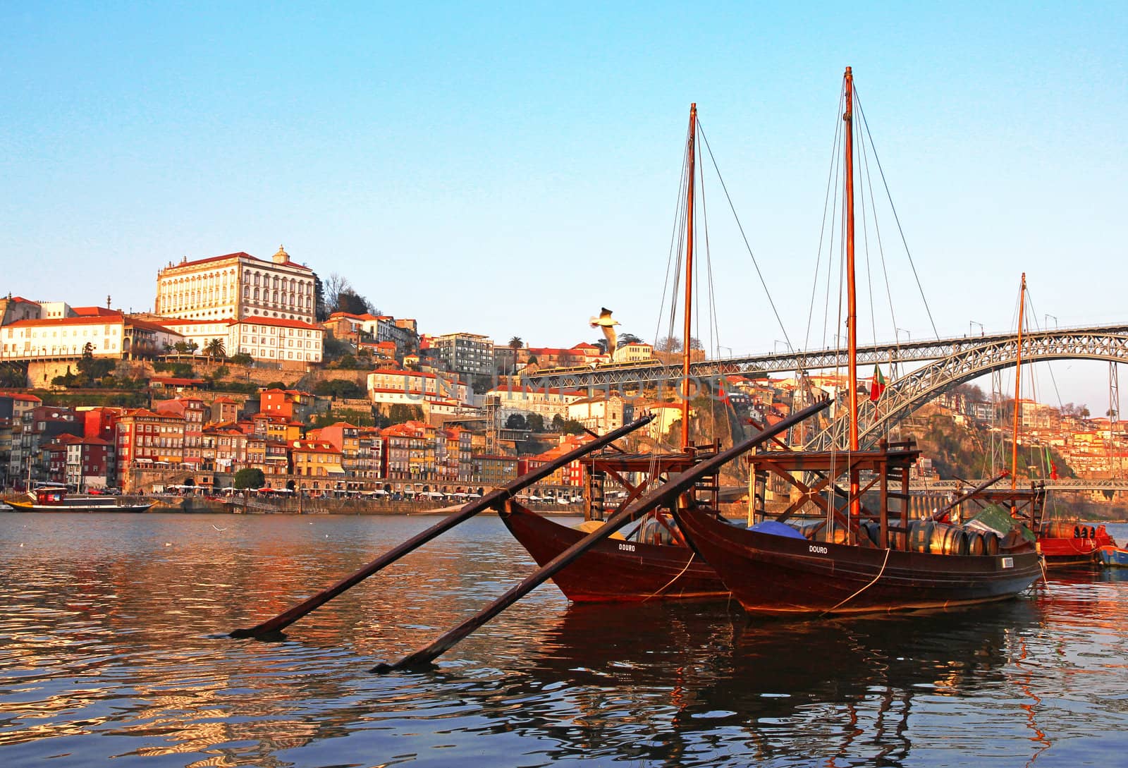 Portugal. Porto city. View of Douro river embankment in the evening