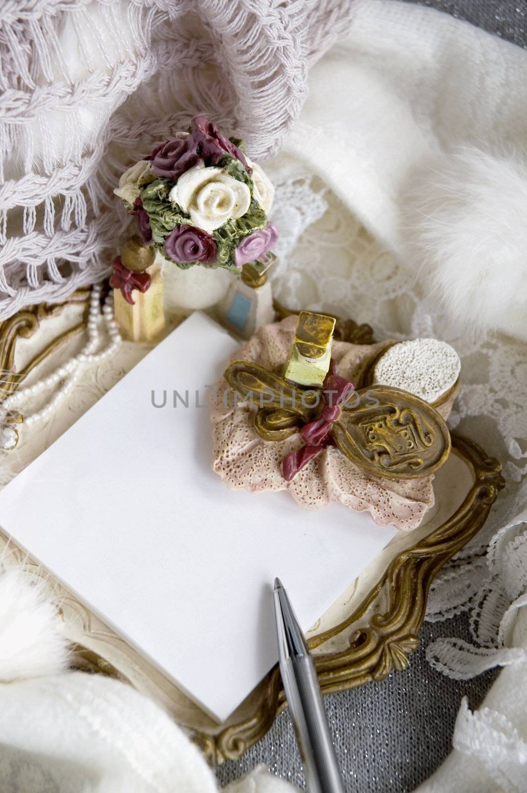 white blank note pad in romance